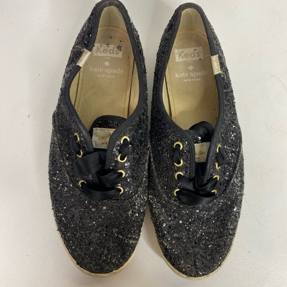 Keds X Kate Spade Black Sequin Sneakers Lace Up Shoes - Picture 3 of 6